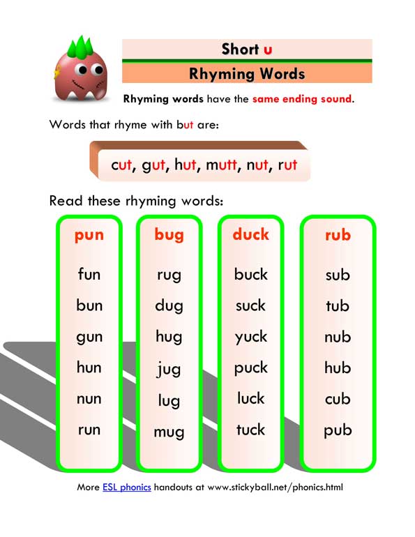 Short Vowel Rhyming Words